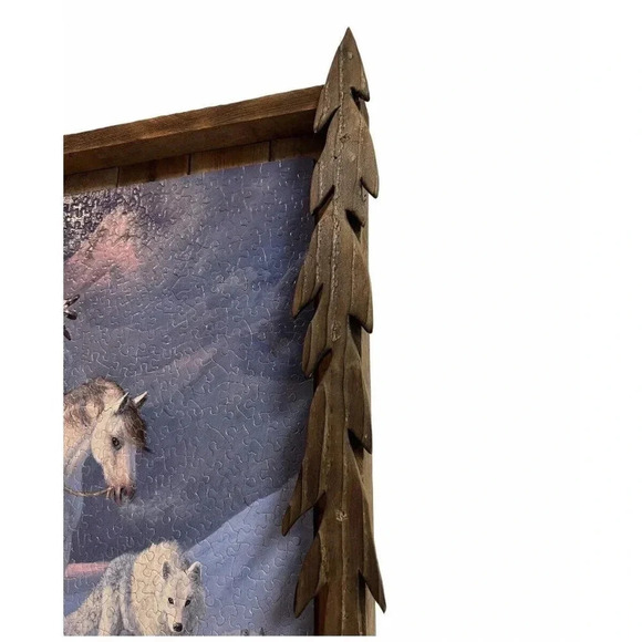 VTG Native American White Horse Wolves Wooden Framed Puzzle Arrow Art Decor - Picture 5 of 12